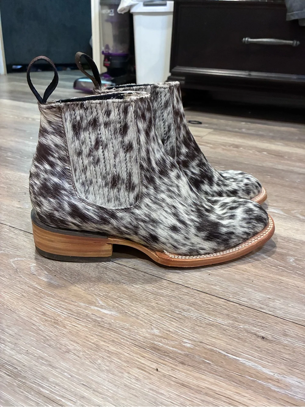 Women’s Black & White cow hide ankle boots